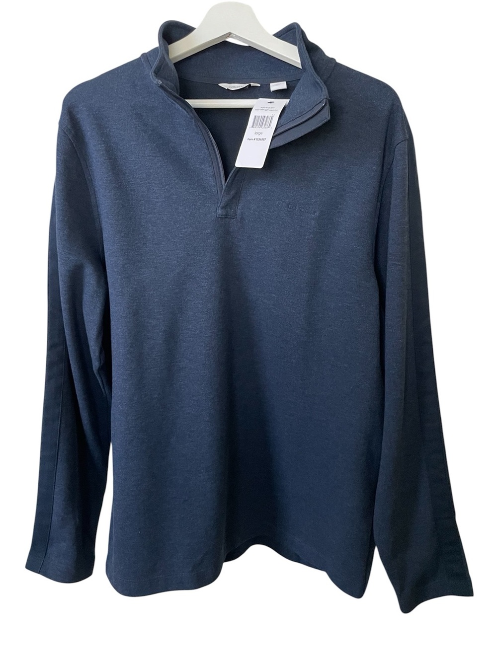 Calvin Klein Heather Navy Blue Quarter-Zip Pullover Size Large - Logo @ Neckline